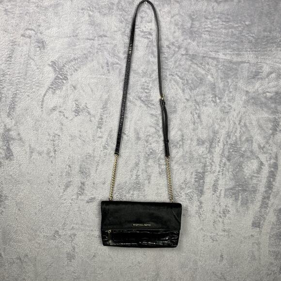 Michael Kors Cross-body Purse Black Calf Hair Crocodile Embossed Leather Punk - Picture 3 of 12